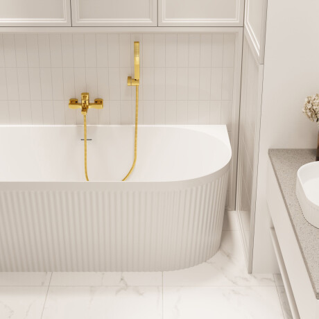 Bañera exenta acanalada Glamour de 170 cm, con sifón y tapón/desagüe en blanco #3