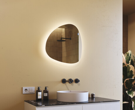 Espejo de baño LED de forma irregular 54x54cm con luz LED fría de 7000K, luz cálida de 3000K o luz neutra de 4500K