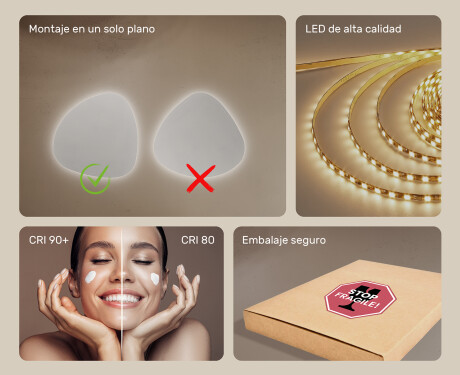 Espejo de baño LED de forma irregular 54x54cm con luz LED fría de 7000K, luz cálida de 3000K o luz neutra de 4500K #5