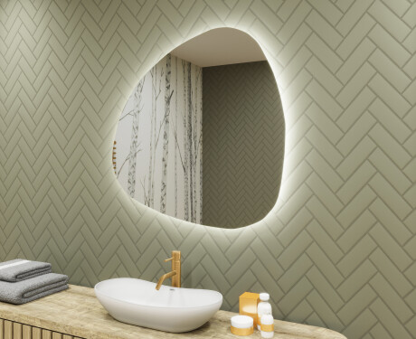Espejo de baño LED de forma irregular 74x74cm con luz LED fría de 7000K, luz cálida de 3000K o luz neutra de 4500K