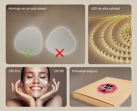 Espejo de baño LED de forma irregular 74x74cm con luz LED fría de 7000K, luz cálida de 3000K o luz neutra de 4500K #5