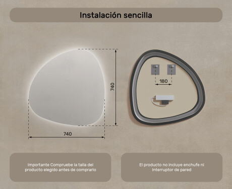 Espejo de baño LED de forma irregular 74x74cm con luz LED fría de 7000K, luz cálida de 3000K o luz neutra de 4500K #7