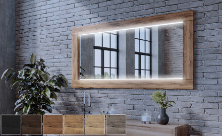 Rectangular espejo LED con marco de madera L225