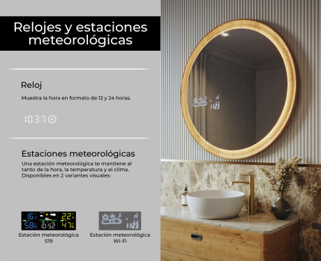 Espejo LED redondo en marco de roble #6