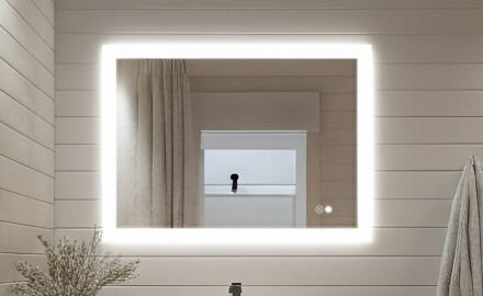 Espejo rectangular de baño LED 80x60 cm con Dual color, Interruptor táctil, Estera de calefacción