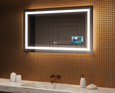 Rectangulares espejos retroiluminado para baños L15 120x80cm - SmartScreen, DualColor, Estera de calefacción