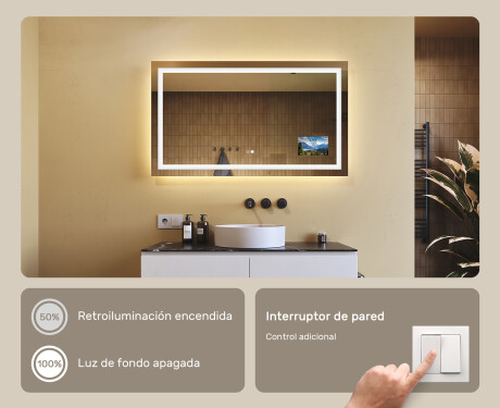 Rectangulares espejos retroiluminado para baños L15 120x80cm - SmartScreen, DualColor, Estera de calefacción #6