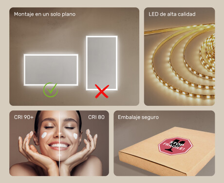 Espejo de baño con luz LED incorporada 120x70cm con luz LED fría de 7000K, luz cálida de 3000K o luz neutra de 4500K #5