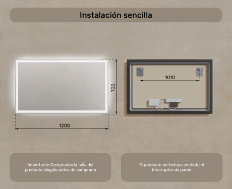 Espejo de baño con luz LED incorporada 120x70cm con luz LED fría de 7000K, luz cálida de 3000K o luz neutra de 4500K #7