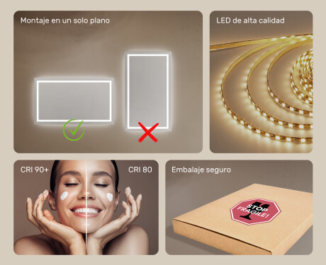 Espejo de baño con luz LED incorporada 120x70cm con luz LED fría de 7000K, luz cálida de 3000K o luz neutra de 4500K #5