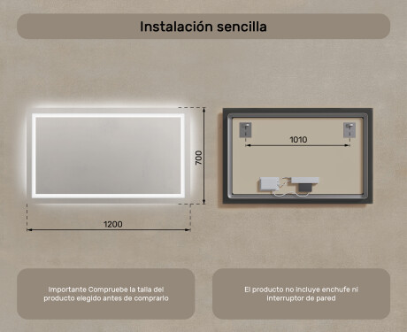 Espejo de baño con luz LED incorporada 120x70cm con luz LED fría de 7000K, luz cálida de 3000K o luz neutra de 4500K #7