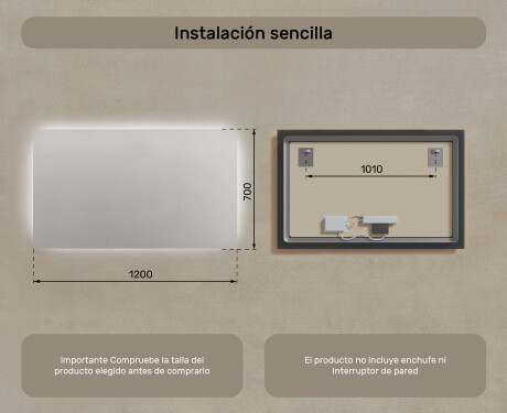 Espejo de baño con luz LED incorporada 120x70cm con luz LED fría de 7000K, luz cálida de 3000K o luz neutra de 4500K #7
