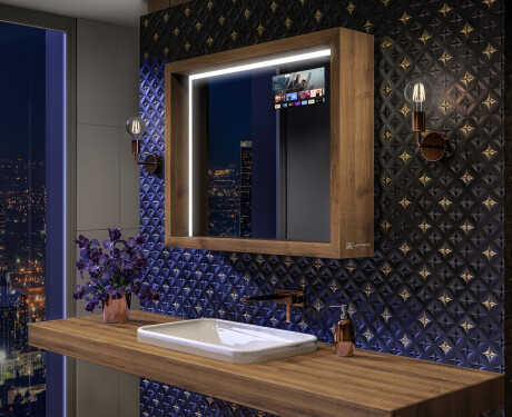Espejo de baño con iluminación LED - con estante y marco - woodenframe #1