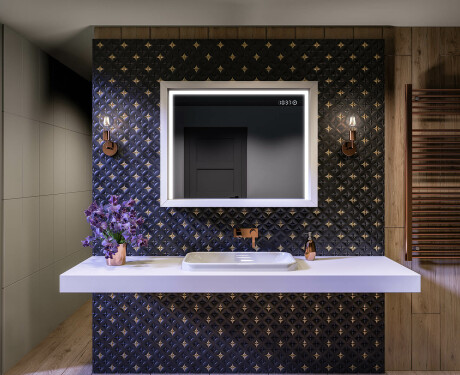 Espejo de baño con iluminación LED - con estante y marco - woodenframe #10