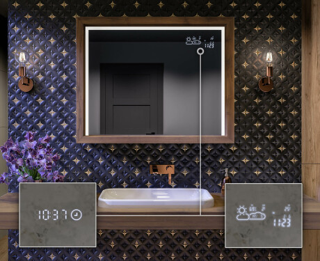 Espejo de baño con iluminación LED - con estante y marco - woodenframe #5