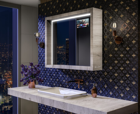 Espejo de baño LED con marco WoodenFrame en color Roble Oslo