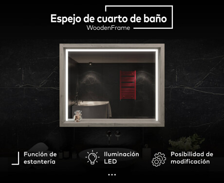 Espejo de baño LED con marco WoodenFrame en color Roble Oslo #2