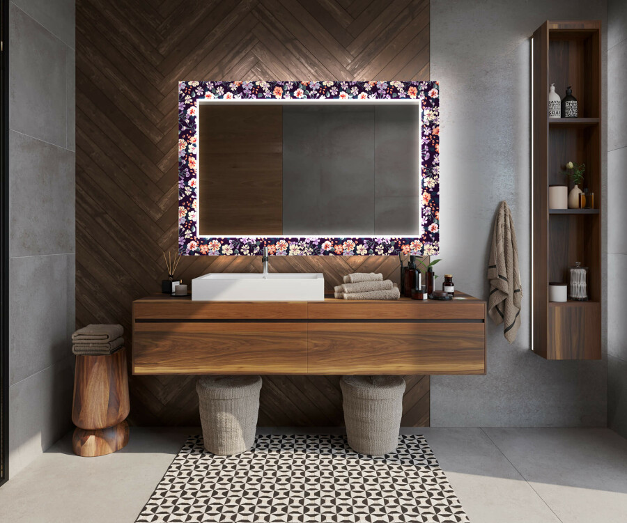 Artforma - Espejo baño decorativos con luz LED - elegant flowers
