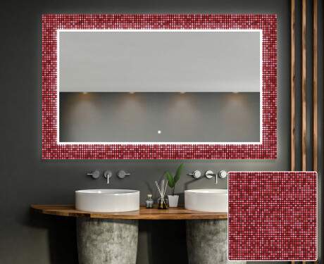 Espejo de baño con luz decorativos pared - red mosaic #1