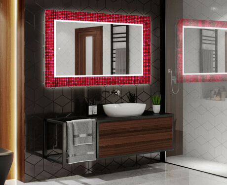 Espejo de baño con luz decorativos pared - red mosaic #2