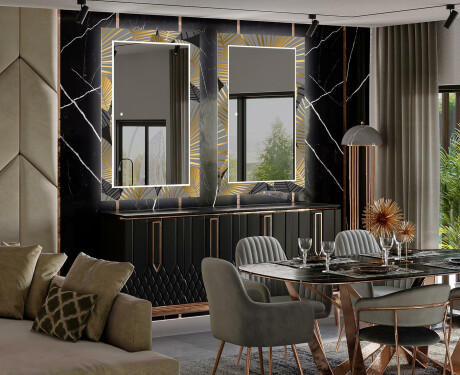 Espejo LED comedor decorativos - golden leaves #2