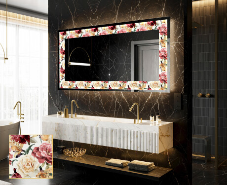 Espejo con luz decorativos pared - Flowers Full Of Colors