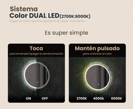 Espejo redondo baño con luz LED 60cm con Dual color, Interruptor táctil, Estera de calefacción -  L76 #3