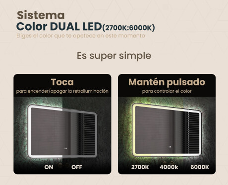 Espejo de baño con luz LED incorporada 100x70cm con Dual color, Interruptor táctil, Estera de calefacción, Altavoz bluetooth - L141 #3