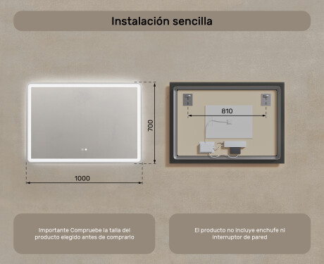 Espejo de baño con luz LED incorporada 100x70cm con Dual color, Interruptor táctil, Estera de calefacción, Altavoz bluetooth - L141 #8