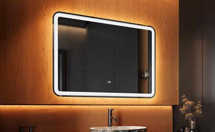 Espejo de baño con luz LED incorporada 100x70cm con Dual color, Interruptor táctil, Estera de calefacción, Altavoz bluetooth - L141