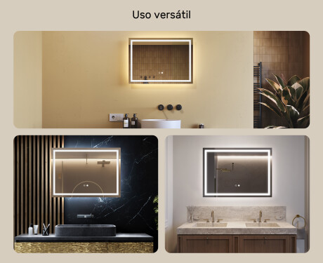 Espejo de baño con luz LED incorporada 70x50cm con Dual color, Interruptor táctil, Estera de calefacción - L49 #2