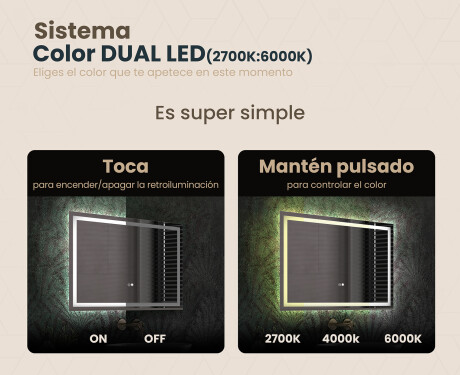 Espejo de baño con luz LED incorporada 70x50cm con Dual color, Interruptor táctil, Estera de calefacción - L49 #3