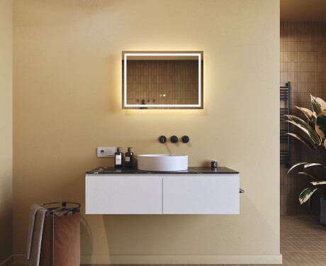 Espejo de baño con luz LED incorporada 70x50cm con Dual color, Interruptor táctil, Estera de calefacción - L49 #9