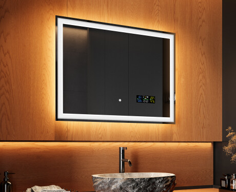 Espejo de baño con luz LED incorporada 80x60cm con Dual color, Interruptor táctil, Estación meteorológica - L01