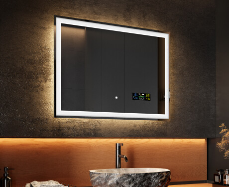 Espejo de baño con luz LED incorporada 80x60cm con Dual color, Interruptor táctil, Estación meteorológica - L01 #2