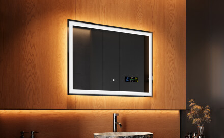 Espejo de baño con luz LED incorporada 80x60cm con Dual color, Interruptor táctil, Estación meteorológica - L01