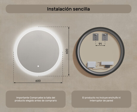 Espejo redondo de baño con iluminación LED 60 cm con Dual color, Interruptor táctil #7