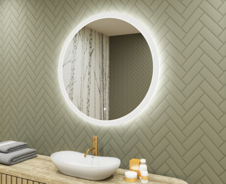 Espejo redondo de baño con iluminación LED 80 cm con Dual color, Interruptor táctil
