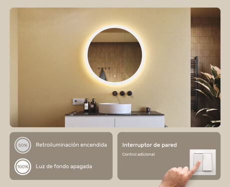 Espejo redondo de baño con iluminación LED 80 cm con Dual color, Interruptor táctil #4