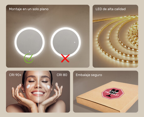 Espejo redondo de baño con iluminación LED 80 cm con Dual color, Interruptor táctil #5