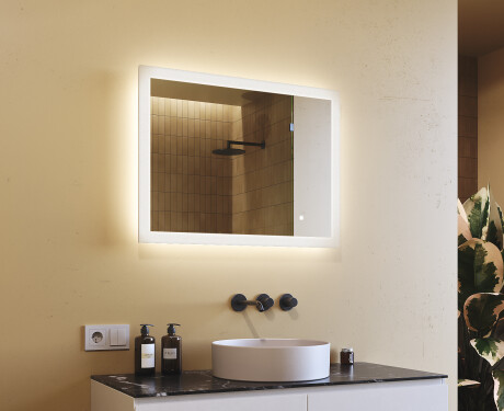 Espejo rectangular de baño con iluminación LED 80x60 cm con Dual color, Interruptor táctil