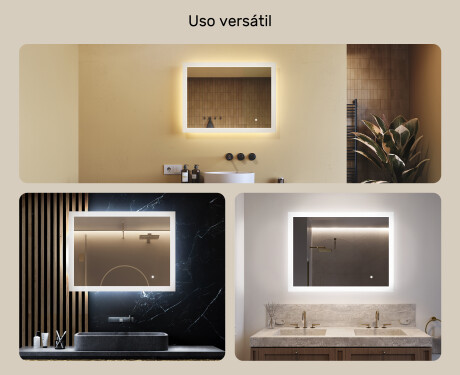 Espejo rectangular de baño con iluminación LED 80x60 cm con Dual color, Interruptor táctil #2