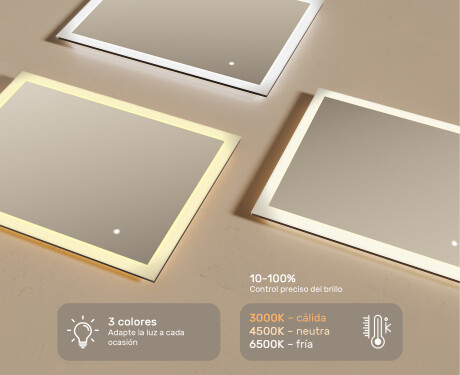 Espejo rectangular de baño con iluminación LED 80x60 cm con Dual color, Interruptor táctil #3