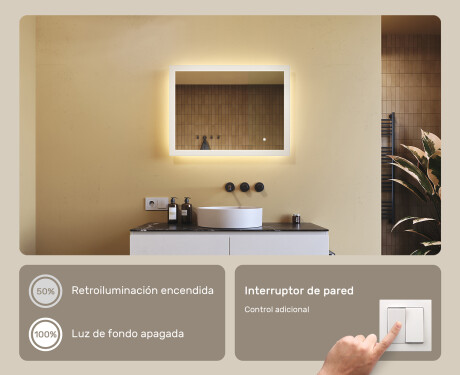 Espejo rectangular de baño con iluminación LED 80x60 cm con Dual color, Interruptor táctil #4