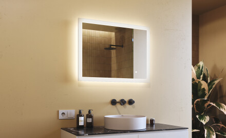 Espejo rectangular de baño con iluminación LED 80x60 cm con Dual color, Interruptor táctil
