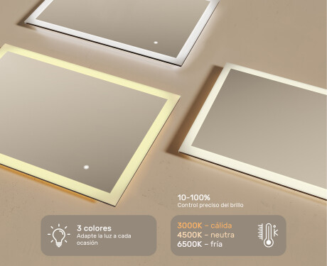 Espejo rectangular de baño con iluminación LED 100x70 cm con Dual color, Interruptor táctil #3