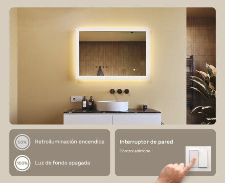 Espejo rectangular de baño con iluminación LED 100x70 cm con Dual color, Interruptor táctil #4