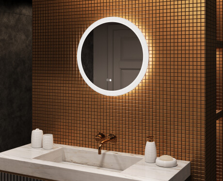 Espejos redondos con iluminación LED para baño 60 cm con Dual color, Interruptor táctil, Estera de calefacción