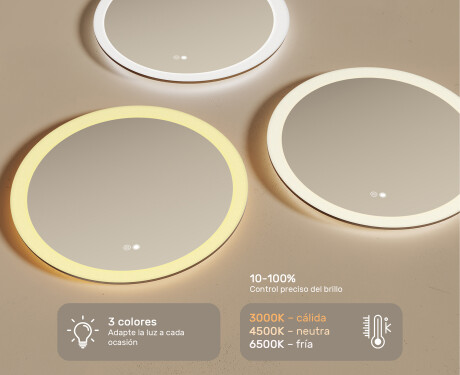 Espejos redondos con iluminación LED para baño 60 cm con Dual color, Interruptor táctil, Estera de calefacción #3