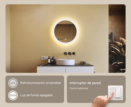 Espejos redondos con iluminación LED para baño 60 cm con Dual color, Interruptor táctil, Estera de calefacción #4